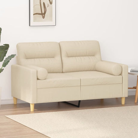 Vidaxl tweezitsbank met sierkussens 120 cm stof crèmekleurig