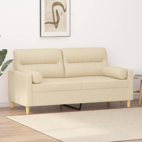 Vidaxl tweezitsbank met sierkussens 140 cm stof crèmekleurig