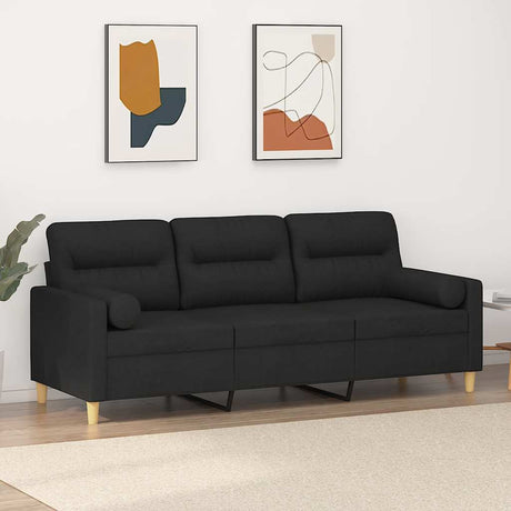 Vidaxl driezitsbank met sierkussens 180 cm stof zwart