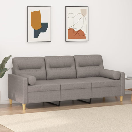 Vidaxl driezitsbank met sierkussens 180 cm stof taupe