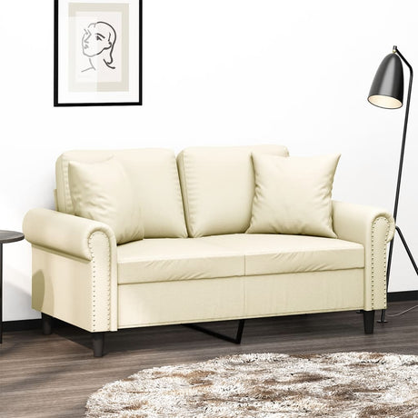 Vidaxl tweezitsbank met sierkussens 120 cm kunstleer crèmekleurig