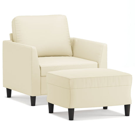 Vidaxl fauteuil met voetenbank 60 cm kunstleer crèmekleurig