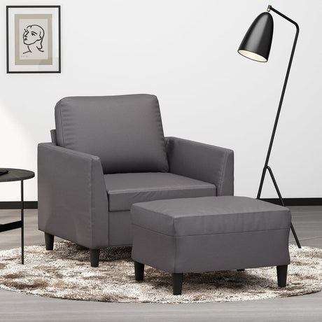 Vidaxl fauteuil met voetenbank 60 cm kunstleer grijs