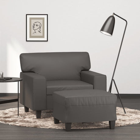Vidaxl fauteuil met voetenbank 60 cm kunstleer grijs