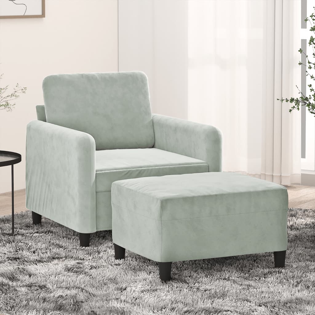 Vidaxl fauteuil met voetenbank 60 cm fluweel lichtgrijs
