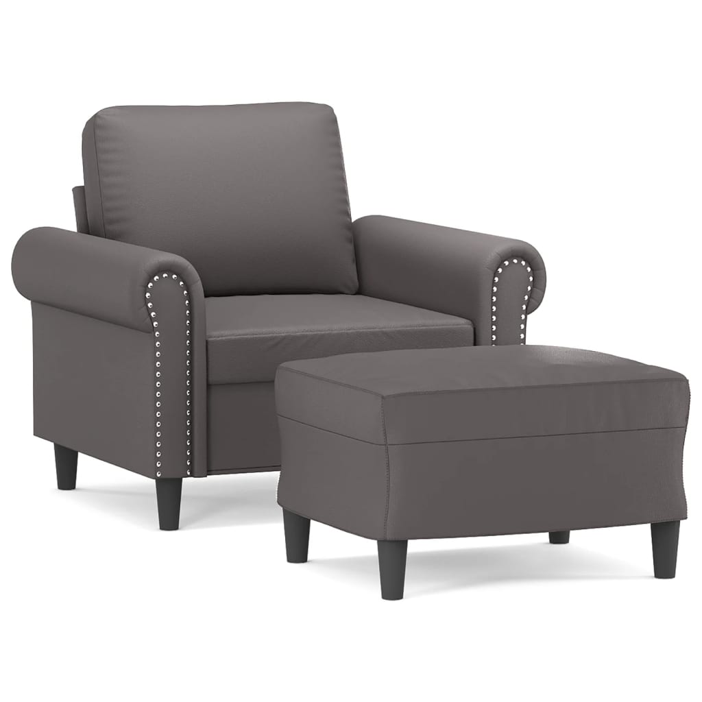 Vidaxl fauteuil met voetenbank 60 cm kunstleer grijs