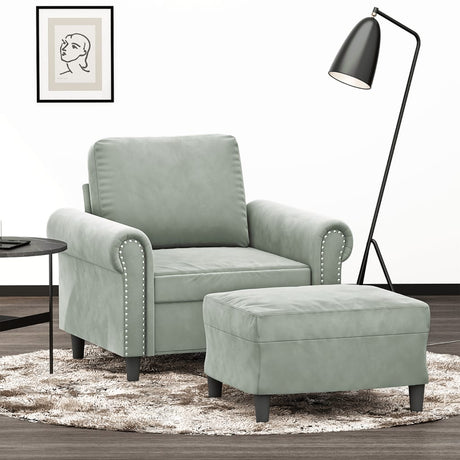Vidaxl fauteuil met voetenbank 60 cm fluweel lichtgrijs