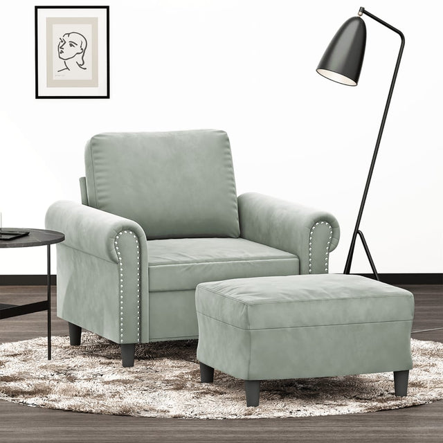 Vidaxl fauteuil met voetenbank 60 cm fluweel lichtgrijs