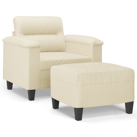 Vidaxl fauteuil met voetenbank 60 cm kunstleer crèmekleurig