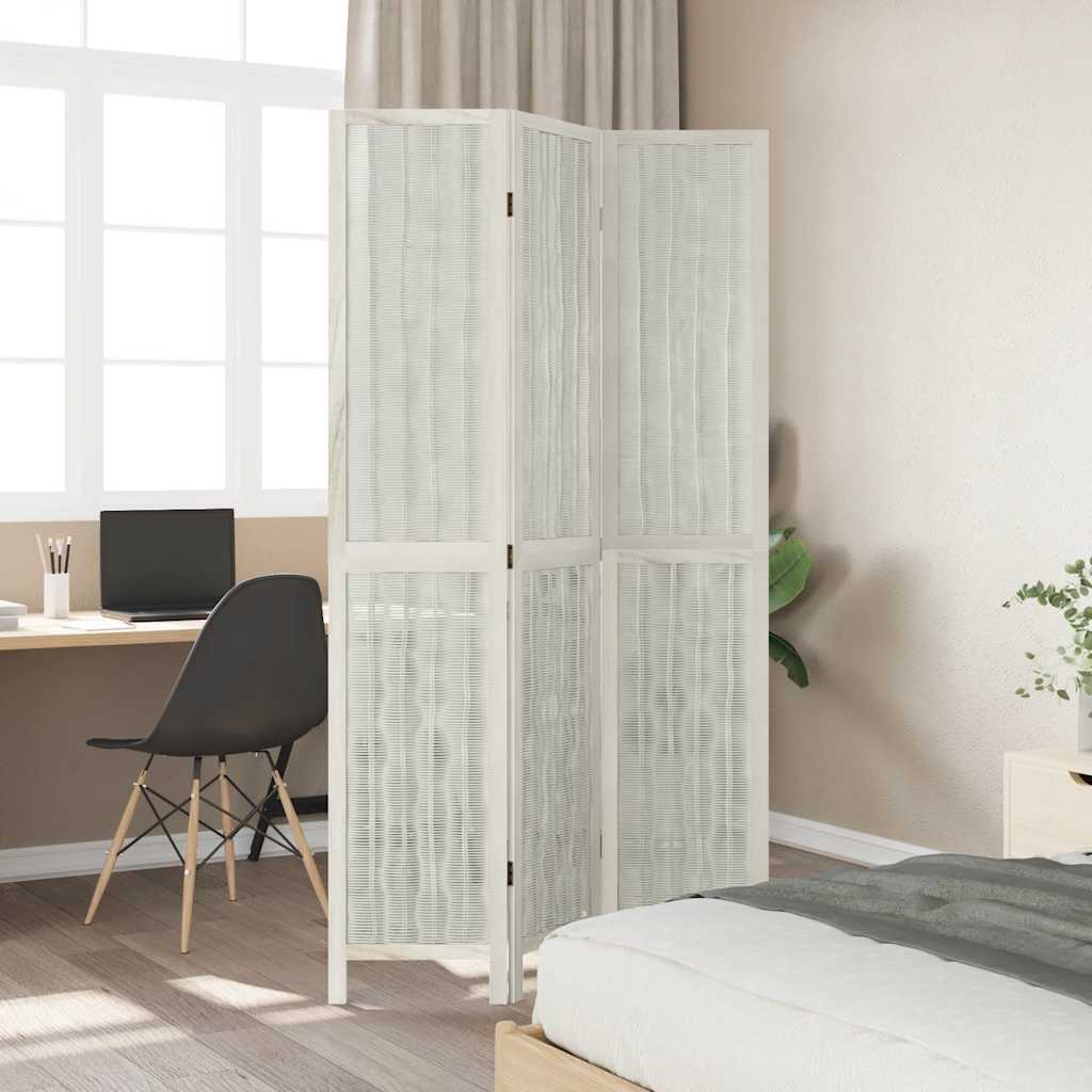 Vidaxl kamerscherm met 3 panelen massief paulowniahout wit