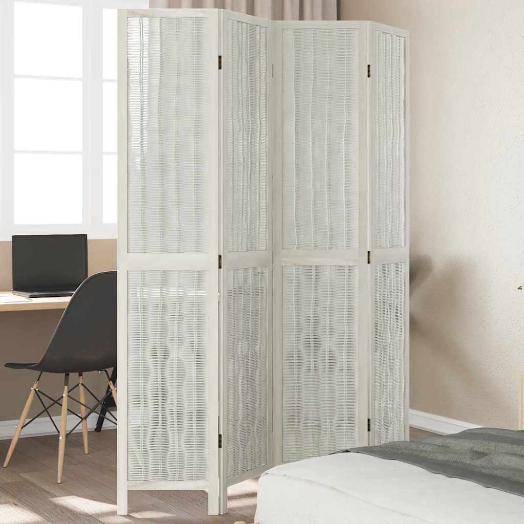 Vidaxl kamerscherm met 4 panelen massief paulowniahout wit
