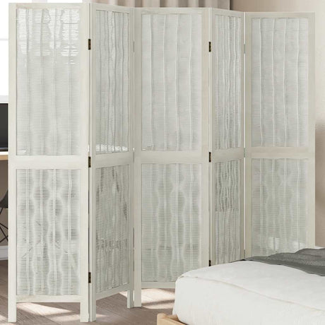 Vidaxl kamerscherm met 5 panelen massief paulowniahout wit