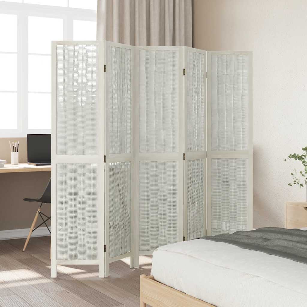 Vidaxl kamerscherm met 5 panelen massief paulowniahout wit