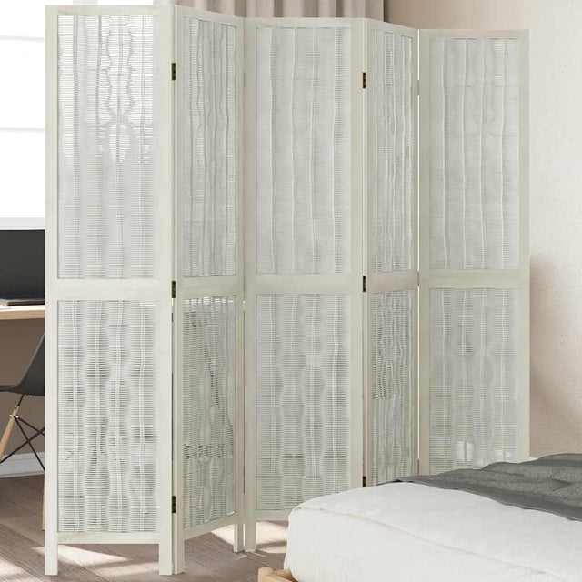 Vidaxl kamerscherm met 5 panelen massief paulowniahout wit
