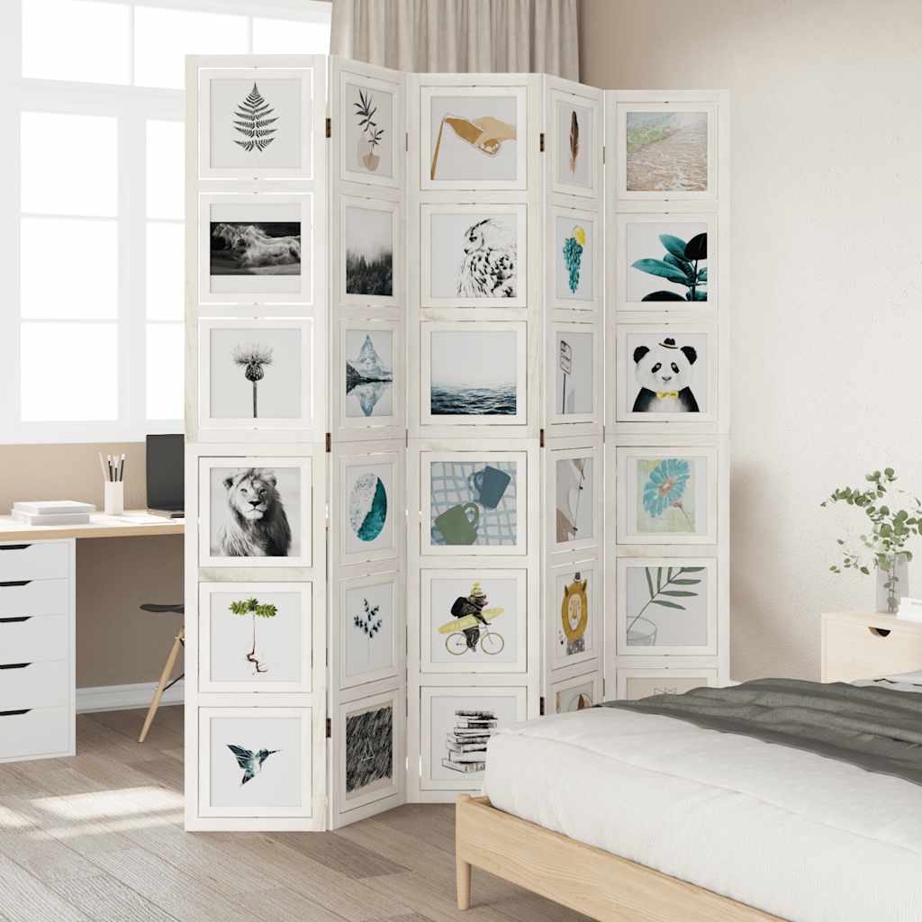 Vidaxl kamerscherm met 5 panelen massief paulowniahout wit