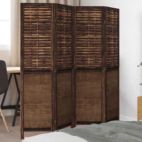 Vidaxl kamerscherm met 4 panelen massief paulowniahout donkerbruin