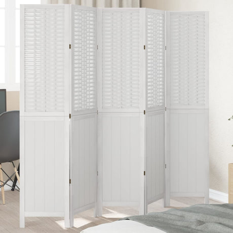 Vidaxl kamerscherm met 5 panelen massief paulowniahout wit