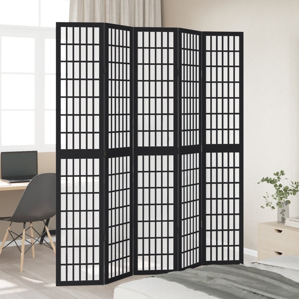 Vidaxl kamerscherm met 5 panelen massief paulowniahout zwart
