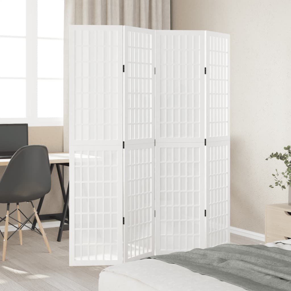 Vidaxl kamerscherm met 4 panelen massief paulowniahout wit