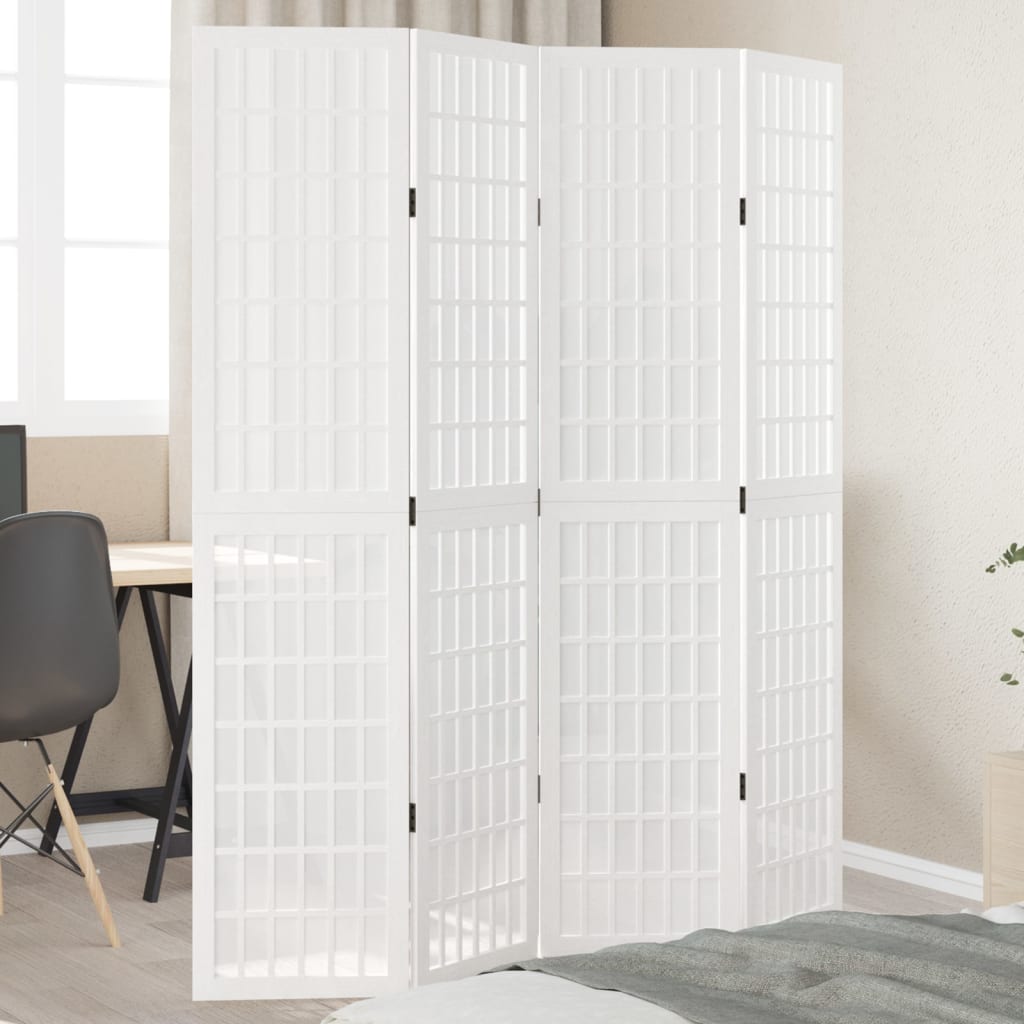 Vidaxl kamerscherm met 4 panelen massief paulowniahout wit