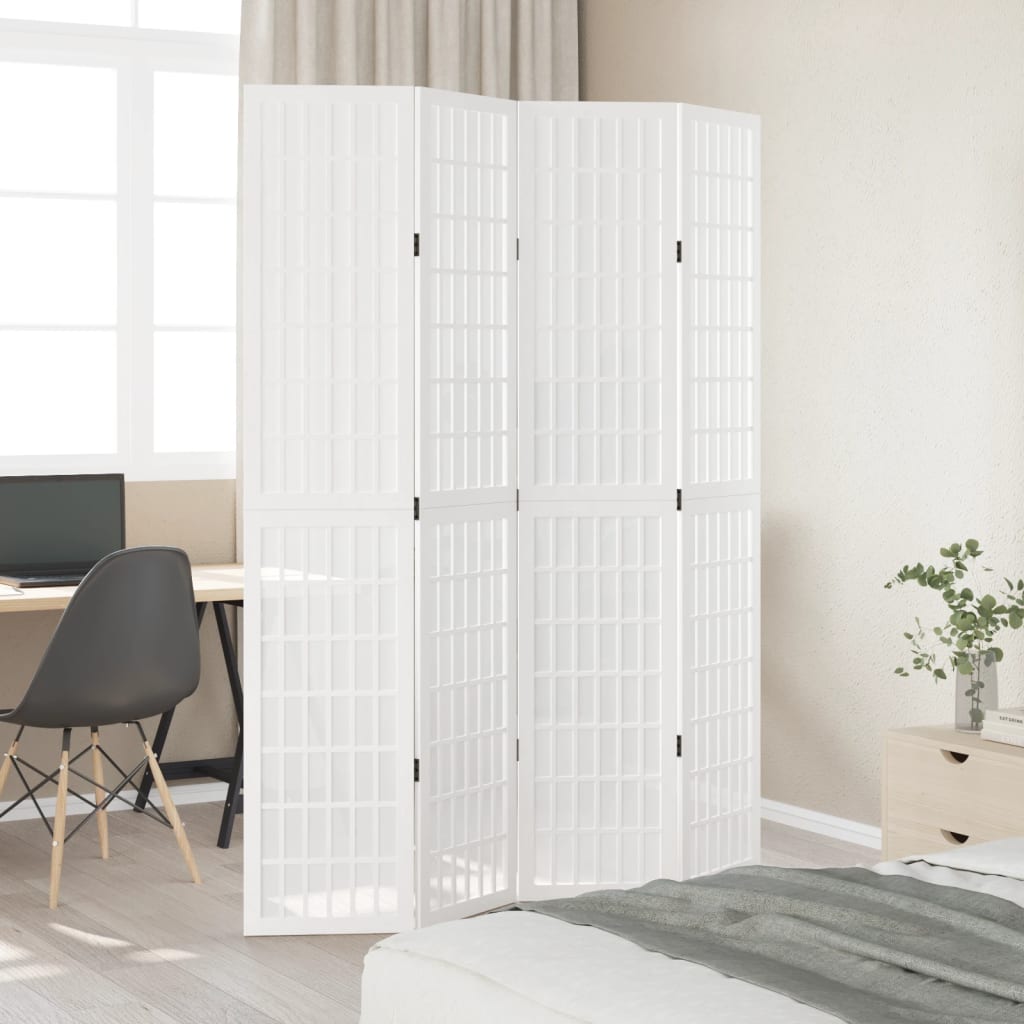 Vidaxl kamerscherm met 4 panelen massief paulowniahout wit