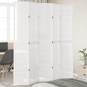 Vidaxl kamerscherm met 5 panelen massief paulowniahout wit