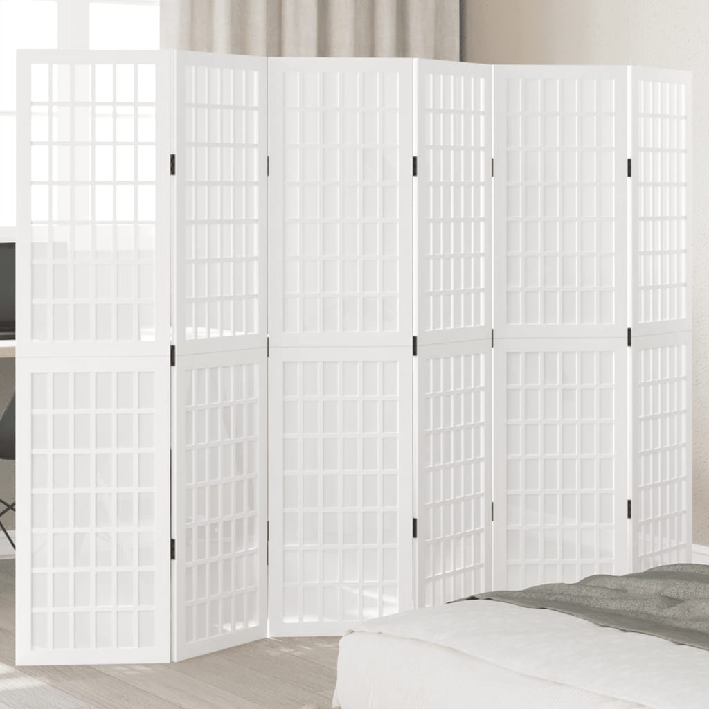 Vidaxl kamerscherm met 6 panelen massief paulowniahout wit