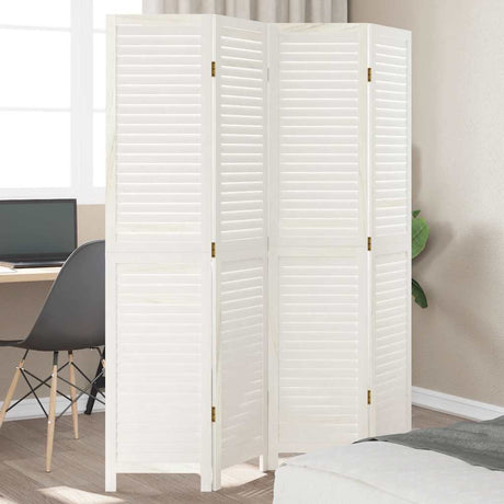 Vidaxl kamerscherm met 4 panelen massief paulowniahout retro wit