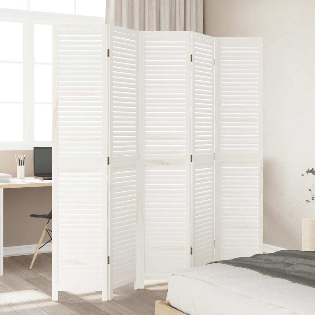 Vidaxl kamerscherm met 5 panelen massief paulowniahout retro wit