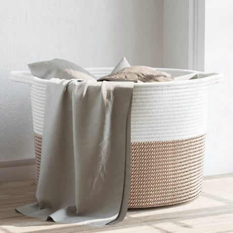 Vidaxl Pralnia koszyk Ø 55x36 cm bawełniany brąz i biały