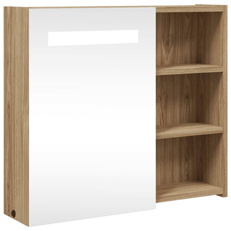 Vidaxl badkamerkast met spiegel en led 60x13x52 cm eikenkleurig