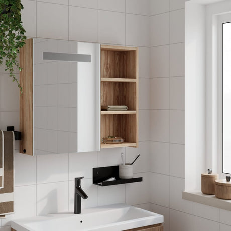 Vidaxl badkamerkast met spiegel en led 60x13x52 cm eikenkleurig