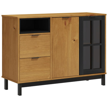 Vidaxl dressoir met glazen deuren flam 110x40x80 cm massief grenenhout