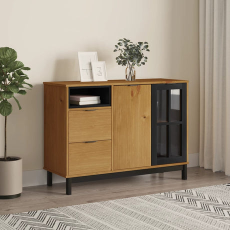 Vidaxl dressoir met glazen deuren flam 110x40x80 cm massief grenenhout