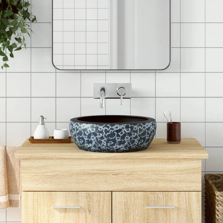 Zlew natynkowy Vidaxx okrągły φ41x14 cm ceramiczny czarno-niebieski