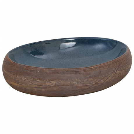 Zlew nablatowy Vidaxx owalny 59x40x15 cm ceramiczny brązowo-niebieski