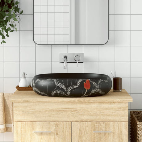 Zlew nablatowy Vidaxx owalny 59x40x15 cm ceramiczny czarny