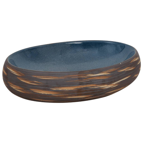 Zlew nablatowy Vidaxx owalny 59x40x15 cm ceramiczny brązowo-niebieski