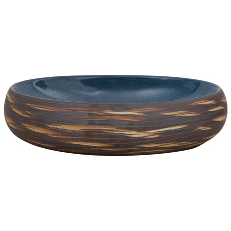 Zlew nablatowy Vidaxx owalny 59x40x15 cm ceramiczny brązowo-niebieski