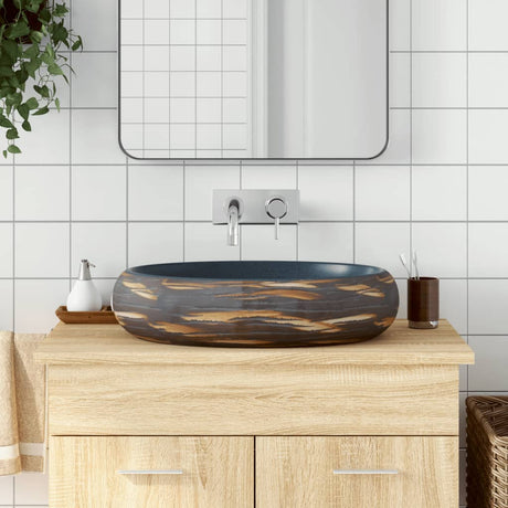 Zlew nablatowy Vidaxx owalny 59x40x15 cm ceramiczny brązowo-niebieski