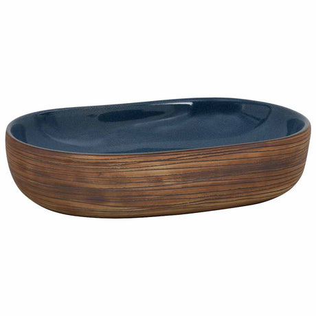 Zlew nablatowy Vidaxx owalny 59x40x14 cm ceramiczny brązowo-niebieski