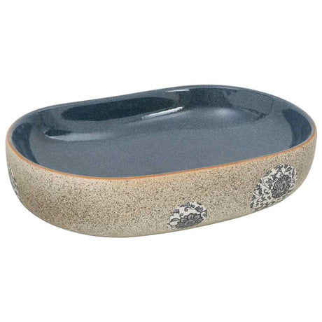 Zlew nablatowy Vidaxx owalny 59x40x14 cm ceramiczny w kolorze piaskowym i niebieskim