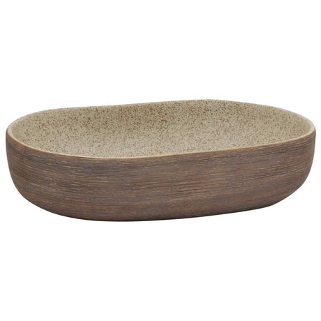 Zlew nablatowy Vidaxx owalny 59x40x14 cm ceramiczny w kolorze piaskowym i brązowym
