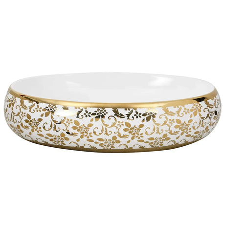 Zlew nablatowy Vidaxx owalny 59x40x15 cm ceramiczny biało-złoty