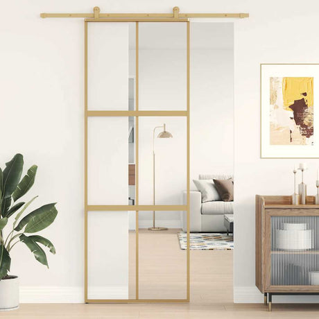 Drzwi przesuwne Vidaxx 76x205 cm przezroczyste szkło ESG i aluminium w kolorze złotym