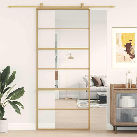 Drzwi przesuwne Vidaxx 90x205 cm przezroczyste szkło ESG i aluminium w kolorze złotym