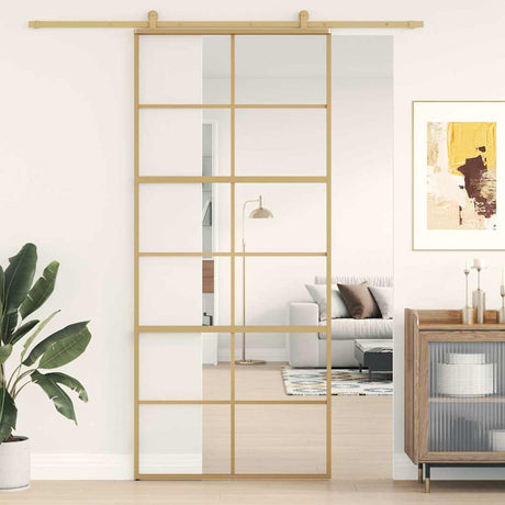 Drzwi przesuwne Vidaxx 90x205 cm przezroczyste szkło ESG i aluminium w kolorze złotym
