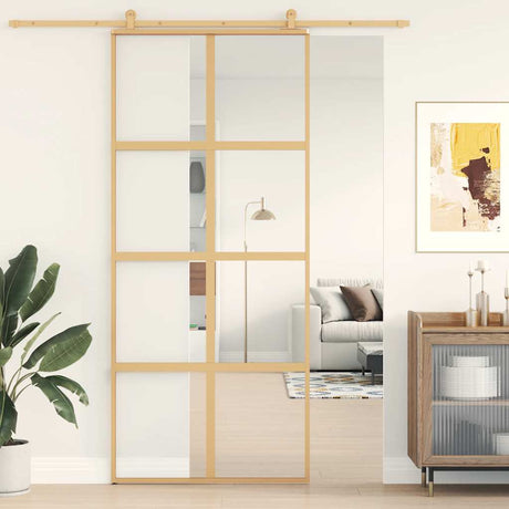 Drzwi przesuwne Vidaxx 90x205 cm przezroczyste szkło ESG i aluminium w kolorze złotym