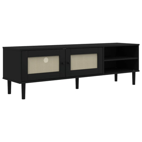 Vidaxl tv-meubel senja 158x40x49 cm rattan-look massief grenen zwart