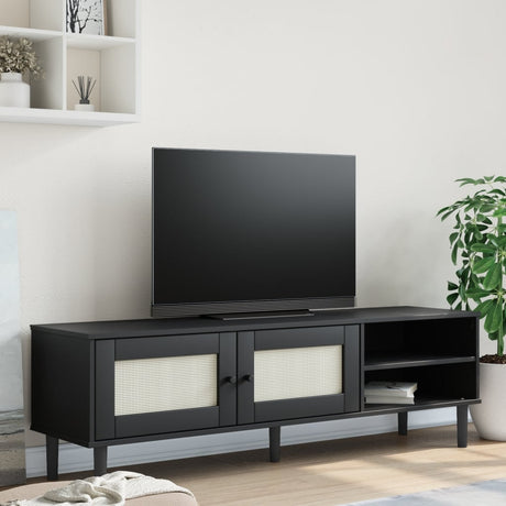 Vidaxl tv-meubel senja 158x40x49 cm rattan-look massief grenen zwart